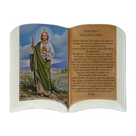 Cannan San Judas Tadeo Oracion En Resin Placa Forma De Libro para Colgar O Mesa 6"x 4" Religious Figure St. Jude Thaddeus