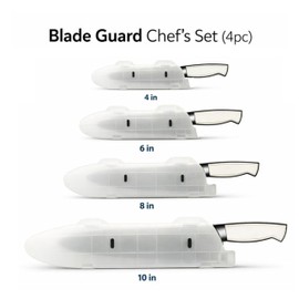 Blade Guard Knife Blade Protectors Chef’s Set Made in USA Safe Storage and Transport for Kitchen Knives Dishwasher Safe, 4 Piece set (4in, 6in, 8in, 10in) Clear
