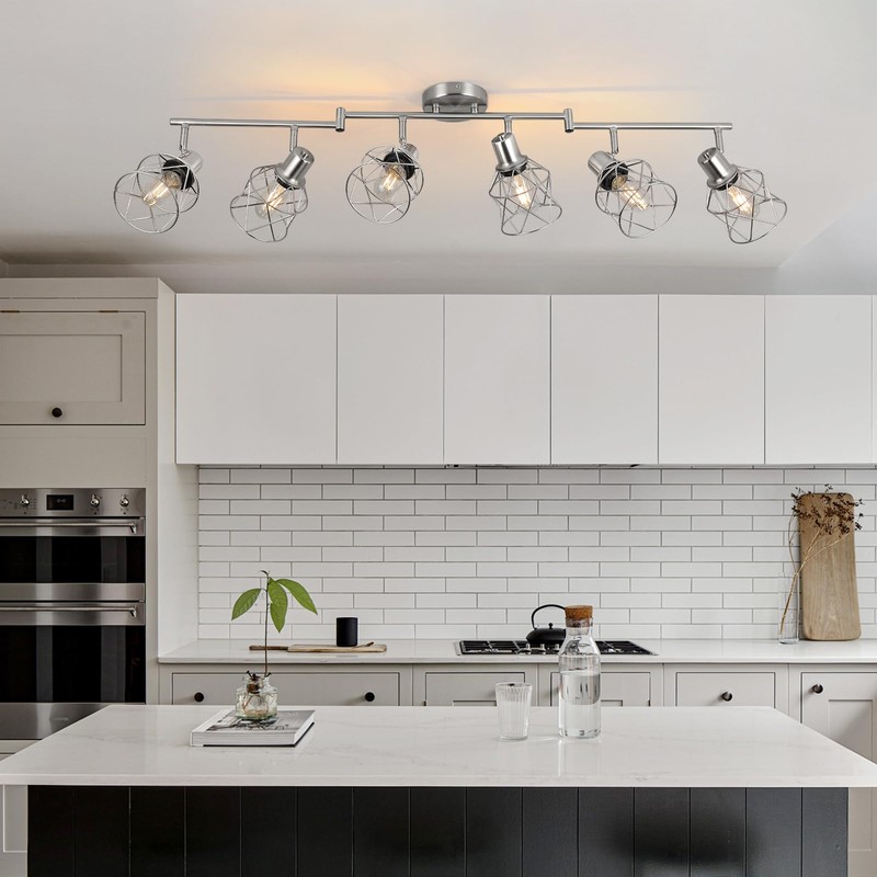 WILON Track Lighting Fixtures, 6-Light Brushed Nickel Flush Mount Track