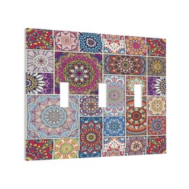Sghxwp Morocco Talavera Mexican Tiles Printed Colroful Mandala 3 Gang Light Switch Covers Triple Toggle Wall Plate Decorative Switchplate Electrical Faceplate for Kitchen Bathroom Bedroom Decor