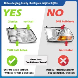 Vizotae Headlights Assembly for 2009-2018 Dodge Ram 1500/2010-2018 Dodge Ram 2500 3500 Quad Pickup (Not Fit Factory Projector Style), High/Low Beam with Bulbs