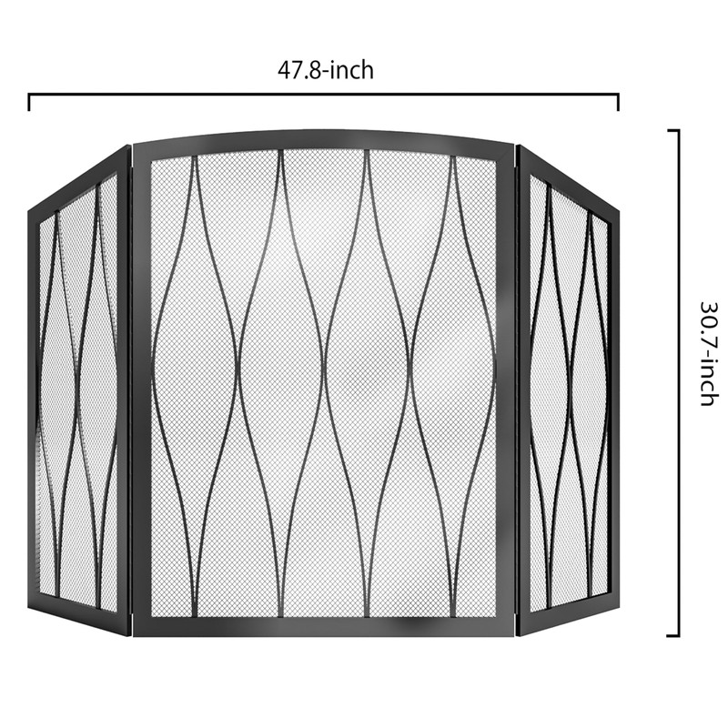 Kingson Childproof Fireplace Screen 3- Panel Modern Handcrafted Wrought Iron