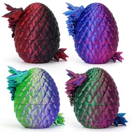 zhancydeal Set of 4 Miniature 3D Dragon Figures in Dragon Egg - 12.5 cm Movable Dragon Toys for Easter Children - Colourful Designs