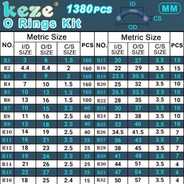 KEZE 32 Size 1380 Pcs Metric Rubber O Rings Assortment Kit with 4 Pieces O Rings Remover Tools Set for Assorted Faucet Plumbing Automotive Repair Air or Gas Sealing ID 3mm-50mm