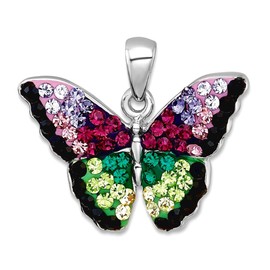 JewelryWeb 20.5mm 925 Sterling Silver Rhodium Plated Multi Color Crystal Butterfly Angel Wings Pendant Necklace-Pendant for Women