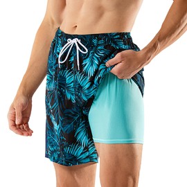BRISIRA Mens Swim Trunks Swim Shorts 7 inch Compression Liner Bathing Suit Beach Board Short Swimwear Quick Dry Poctets