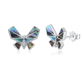 Butterfly Stud Earrings 925 Sterling Silver Butterfly Earrings with Abalone Shell Hypoallergenic Animal Earrings Butterfly Jewelry Gift Christmas Birthday for Women Mom