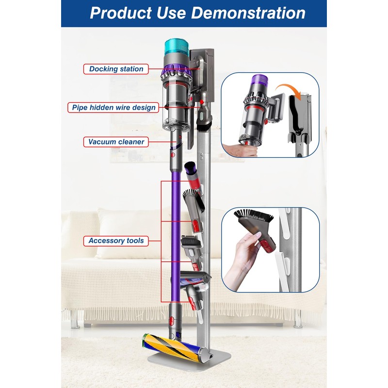 Haturi Vacuum Stand, Dyson Vacuum Holder and Metal Storage Bracket,