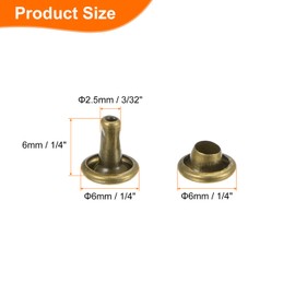 sourcing map 100 Sets Double Cap Leather Rivets, 6x6mm Round Cap Tubular Metal Studs Leather Crafting Rivets for Fabric Belt Pet Collar Boot Bag Repair and Decoration, Bronze