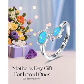 Gift for Mom Mother's Day Birthday - 925 Sterling Silver Opal Sea Turtle Adjustables Ring Inspirational I Love You Forever Open Nature Ocean Rings Cute Animal Jewelry Gifts for Women (Blue, Women)