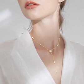 SLUYNZ 925 Sterling Silver Star Y Necklace for Women Teens CZ Star Necklace Choker Necklace Pendant, Metal, Cubic Zirconia