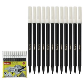 SCHEMA Felt Tip Colouring Pens, BLACK, Pack of 12, Fibre Felt Tip Colour Pens, Write Draw Sketch Mark, School Office Home Use, iVAIDEX Black Ball Pen