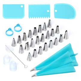 Kits de 34 Piezas de Boquillas para Manga Pastelera,Stainless Juego de 34 Boquillas de Glaseado, Cake Decoration Tool,Manga pastelera Reutilizable, 3 Espátulas de Repostería