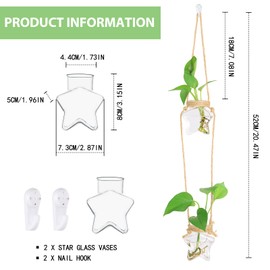 XXXFLOWER Wall Hanging Propagation Station，2 Tiers Star Shaped Glass Flower Vase for Hydroponic Planter Terrarium for Plant Cutting Home Office Living Room Garden Decor