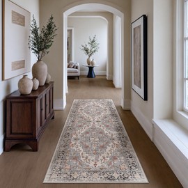 GENIMO 2x12 Runner Rugs for Hallway, Machine Washable Non Slip Vintage Retro Rugs, Low Pile Lightweight Soft Print Rug for enrtyway, Corridor, Home Office, Kitchen, Pale Aqua