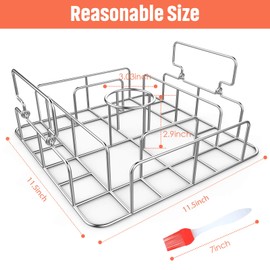 RUSFOL Beercan Chicken Roaster and Rib Rack with a Silicone Oil Brush, Square Stainless Steel BBQ Stand for Smoker,Oven and Grill, Cook Up to 4 Ribs and a Whole Chicken at a time