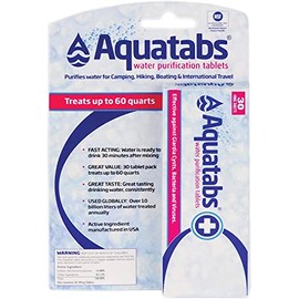 Aquatabs 49mg Water Purification Tablets (30 Pack). Portable Water Purifier for Camping Essentials, Lightweight Camping Gear or Survival Kit, EPA Registered & NSF/ANSI 60 Certified, Fast-Acting