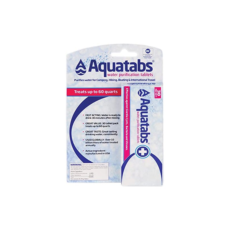 Aquatabs 49mg Water Purification Tablets (30 Pack). Portable Water Purifier