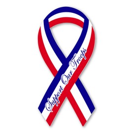 Support Our Troops Red, White, and Blue Mini Ribbon Magnet by Magnet America is 4" x 2" Made for Vehicles and Refrigerators
