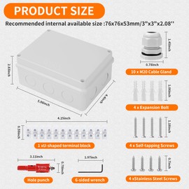 BUCOMTU Junction Box Outdoor Waterproof Junction Box Surface-Mounted IP65, 150 x 110 x 70 mm Terminal Box Surface-Mounted Junction Box M20 for Diameter 6-12 mm Cable