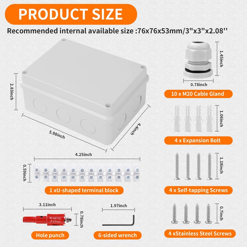 BUCOMTU Junction Box Outdoor Waterproof Junction Box Surface-Mounted IP65, 150
