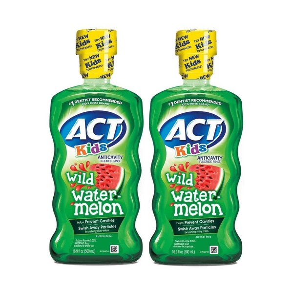 ACT Kids Anticavity Fluoride Rinse, Wild Watermelon, 16.9 Ounce (Pack of 2)