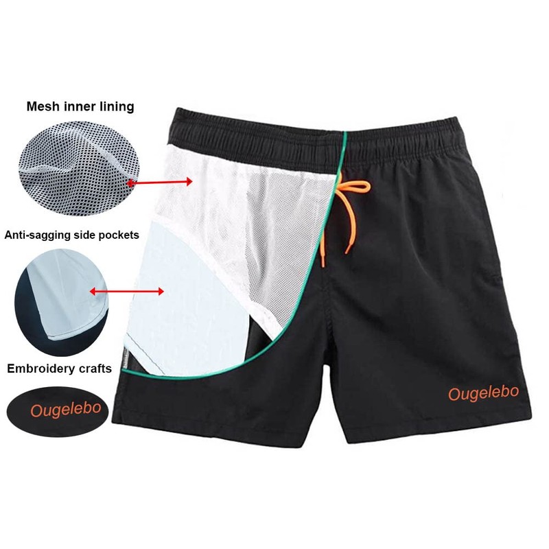 Ougelebo Swimming Trunks Men's Quick-Drying Beach Shorts with Mesh Lining,