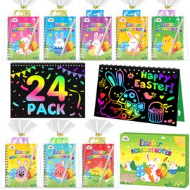 ZMLM Easter Scratch Art Party Favors: 24 Pack Easter Classroom Prizes Gifts for Kids 4-8 Rainbow Scratch Paper Notebooks Goodie Bags Stuffers Bulk Birthday Toys Easter Basket Stuffers