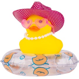 MuMyer Rubber Ducks for Cars Dashboard Cowboy Duck Car Ornaments Yellow Duck Dashboard Decorations Accessories with Mini Disco Cowboy Hat Swim Ring Scarf Sunglasses and Special Prop(DC34)