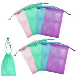 KQDRAVINE Pack of 8 Soap Bags for Solid Soap, Colourful Soap Bags with Drawstring, 10 x 15 cm Soap Bags for Body Scrub, Soap Bags for Solid Soap for Foaming and Drying (4 Colours)