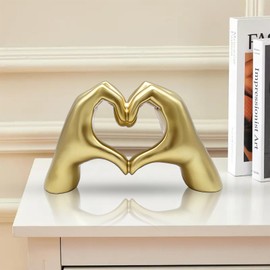 Heart Hands Sculpture Decor, Love Finger Statue Modern, Hand Love Gesture Sculpture, Heart Hands Statue Desktop Ornaments, Heart Finger Statue Room Decoration for Shelf (Gold)