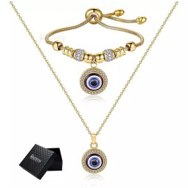 Dazisiny Collar Y Pulsera Ojo Turco De Acero Inoxidable Para Mujer