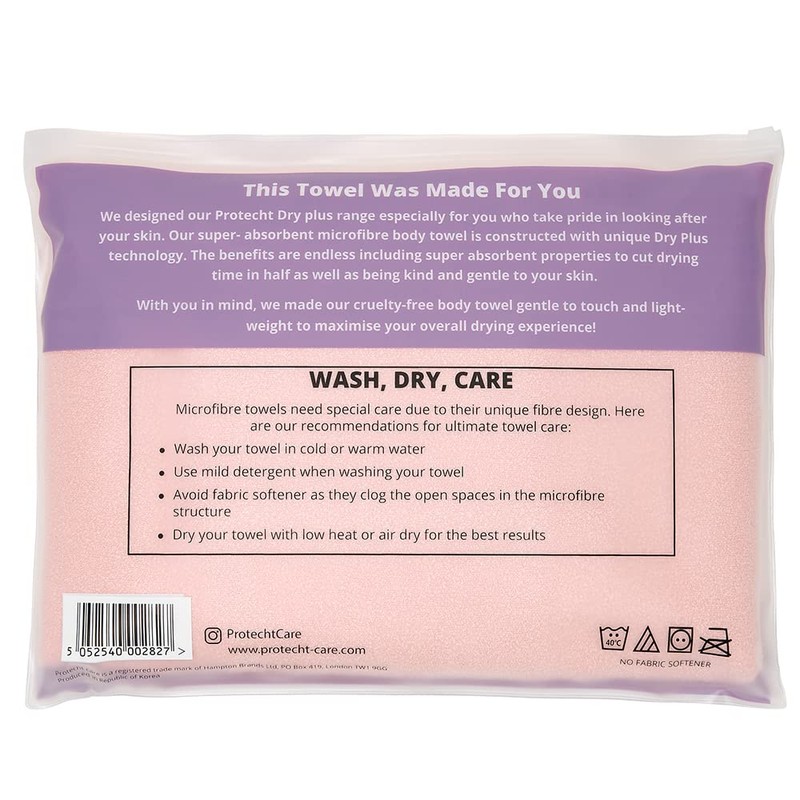 PROTECHT DRYPLUS Microfiber Body Towel - Pink | Compact, Ultra-Lightweight,