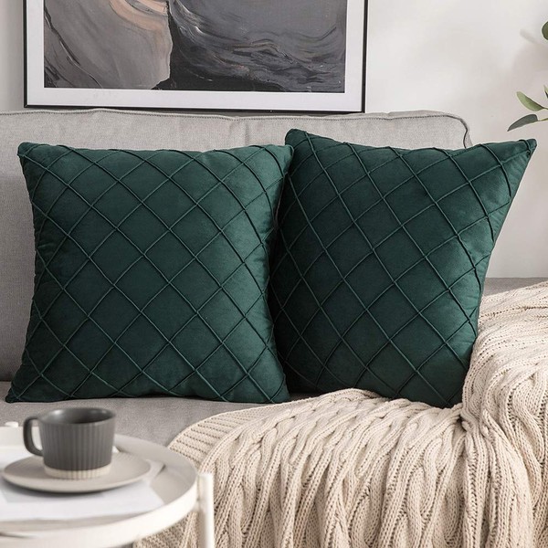 Miulee Set of 2 Lattice Velvet Cushion Covers Pleated with Hidden Zip Sofa Cushion Shiny Soft Single Colour Decorative Cushion for Living Room Bedroom Cafeteria