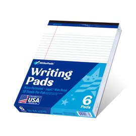 WritePads Legal Pad 8.5 x 11 Note Pad, Wide Ruled Writing Pad, White Paper, 6-Pack, 50 Sheets Per Pad, Micro-Perforated Notepad, Office Supplies (KSU-8331) - Made in the USA