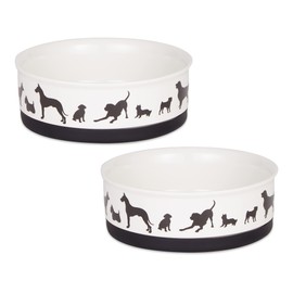 Bone Dry Ceramic Dog Food & Water Bowl Set, Removeable Non-Skid Ring Bottom, Microwave & Dishwasher Safe, Medium, 6x2, Black/White, 2 Count