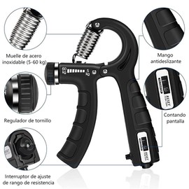 Juego de 6 para Fuerza de Agarre, Ejercitador de Dedos y Fortalecedor de Muñeca - Entrenamiento de Manos, Desarrollo Muscular y Alivio del Dolor (Negro)