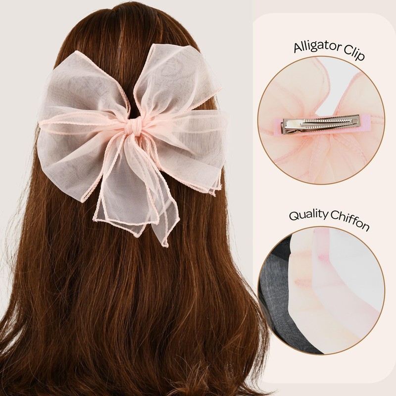 8 Inch Chiffon Hair Bow (Peach)