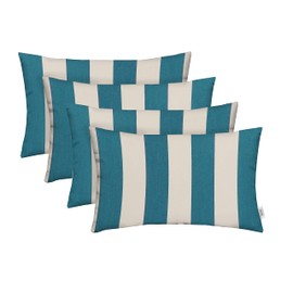 RSH DECOR: Sunbrella Lumbar Throw Pillows Set of 4 | 20" x 12" | Water and Fade-Resistant Performance Fabric | Outdoor Pillow Covers with Down-Alternative Inserts | Cabana Regatta