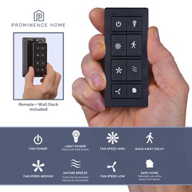 Prominence Home Universal Ceiling Fan Remote Control Kit with Receiver, Wall Dock and Batteries, For Downrod Ceiling Fans ONLY - Model 51487-01 - Black