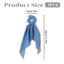 Mabor 3Pcs Bow Hair Scrunchie and Ribbons Knotted Bow Hair Ties with Tail Scarf Scrunchies Elastic Ponytail Holder for Women and Girls, Polka Dots and Daisy