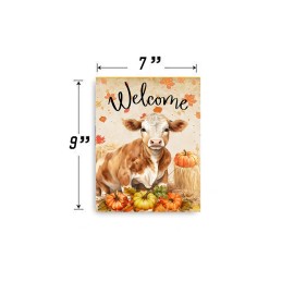 Twisted R Design Welcome Fall Cow Farmhouse Floral Printed Wood Sign, Door Hanger, Wreath Sign