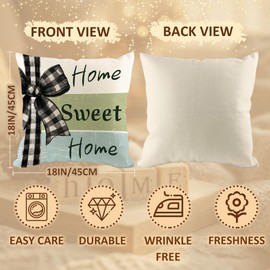 Sweet Home Throw Pillow Covers 18x18 Set of 4 Farmhouse Pillow Covers Natural Cushion Cases Decorative Pillowcases for Sofa Couch Living Room Outdoor Home Decor