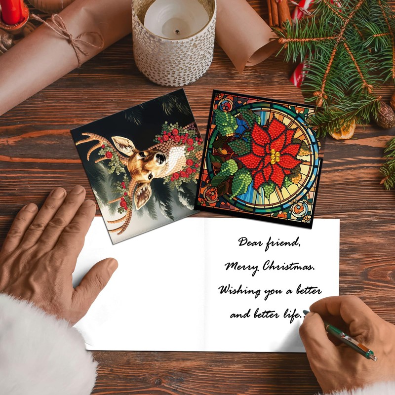 12 Pack 5D DIY Diamond Painting Christmas Cards, Christmas Manual