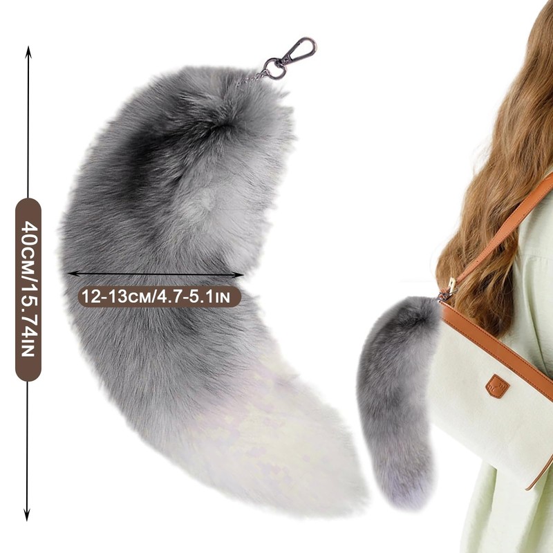 YONEEKSS Animal Tail Key Ring, Fox Tail 15.75inch Shaggy Fur