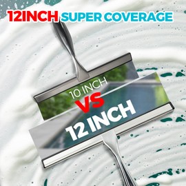 ALFLOD 12-Inch All-Purpose Shower Squeegee for Shower Doors, Tile Shower Walls, Bathroom, Window, Glass and Car Windshield, Mirrors and Kitchen-Stainless Steel, Silver