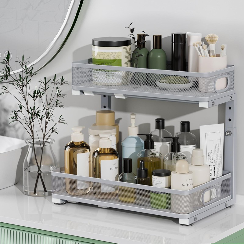 Uder Sink Organizer, High Adjustable 2 Tier Under Sink Organizers
