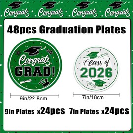 48 Pcs Graduation Party Plates 2026 Graduation Party Dinnerware Disposable Paper Plates for Congrats Grad Class of 2026 Party Decorations