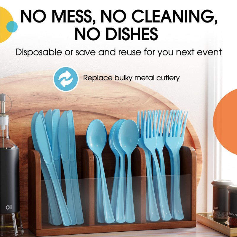 Exquisite Solid Color Premium Plastic Cutlery, Heavy Duty Plastic Disposable