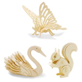 Georgie Porgy Kids Toys Construction Woodcraft Kits Wooden Model Puzzle Kits Age 5 Pack of 3 Jigsaw (Butterfly Swan Jigsaw Squirrel)